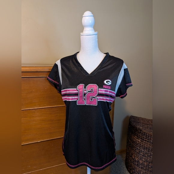 #12 RODGERS Pink & Black Jersey Green Bay Packers NFL Team Apparel Breast Cancer - Picture 1 of 10